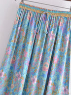 Boho High Waist Viscose Maxi Skirt A-line Ruffled Floral Print image 2