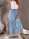 Boho High Waist Viscose Maxi Skirt A-line Ruffled Floral Print image 1