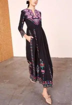 Boho Long Dress Ethnic Floral Embroidery Rayon V-neck Chic Dress image 5
