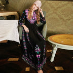 Boho Long Dress Ethnic Floral Embroidery Rayon V-neck Chic Dress image 2