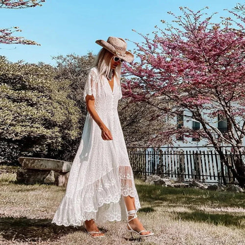Boho Loose Summer Dress Vintage Deep V Floral Print image 2