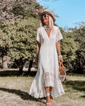 Boho Loose Summer Dress Vintage Deep V Floral Print image 6