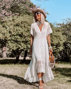 Boho Loose Summer Dress Vintage Deep V Floral Print image 6
