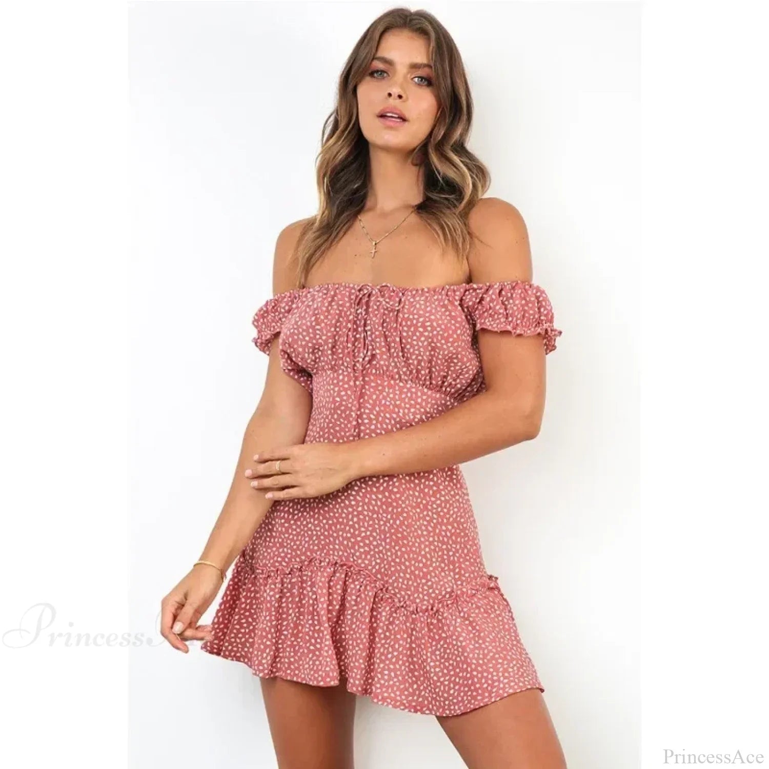 Boho Off-Shoulder Floral Chiffon Beach Dress image 1