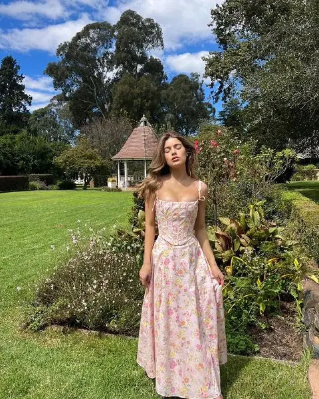 Boho Pink Floral Print Cotton Strapless Dress image 3