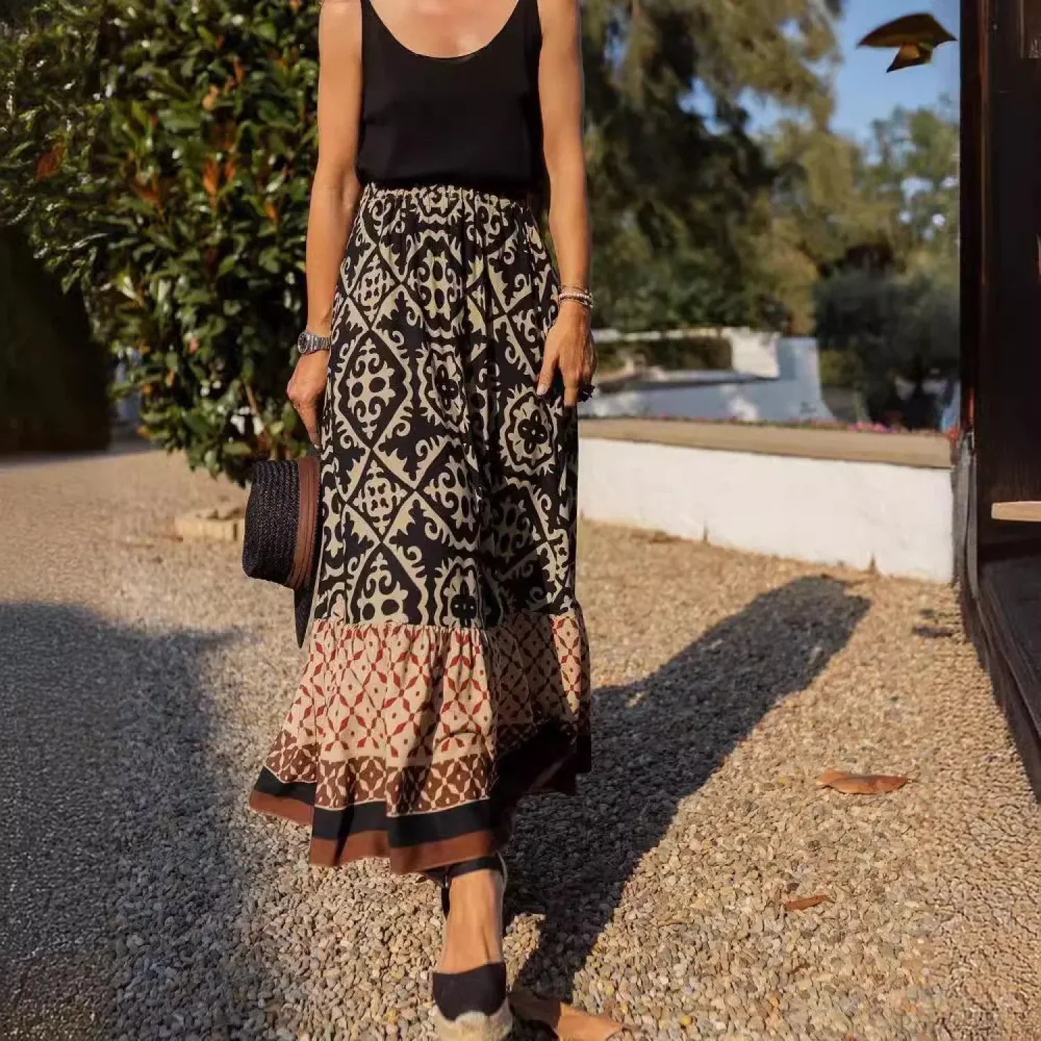 Boho Print High Waist Maxi Skirt Casual Loose Summer Skirt image 5