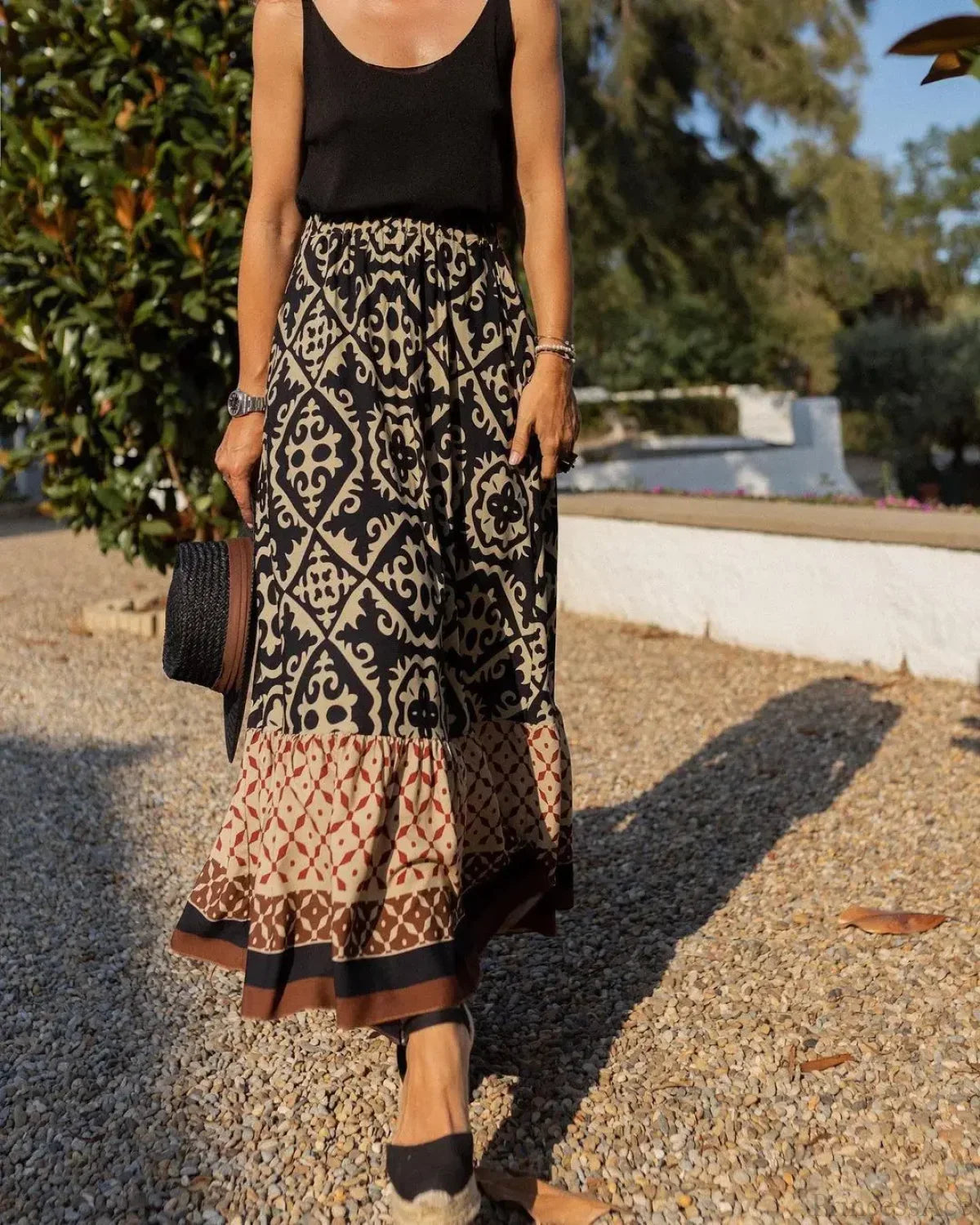 Boho Print High Waist Maxi Skirt Casual Loose Summer Skirt image 7