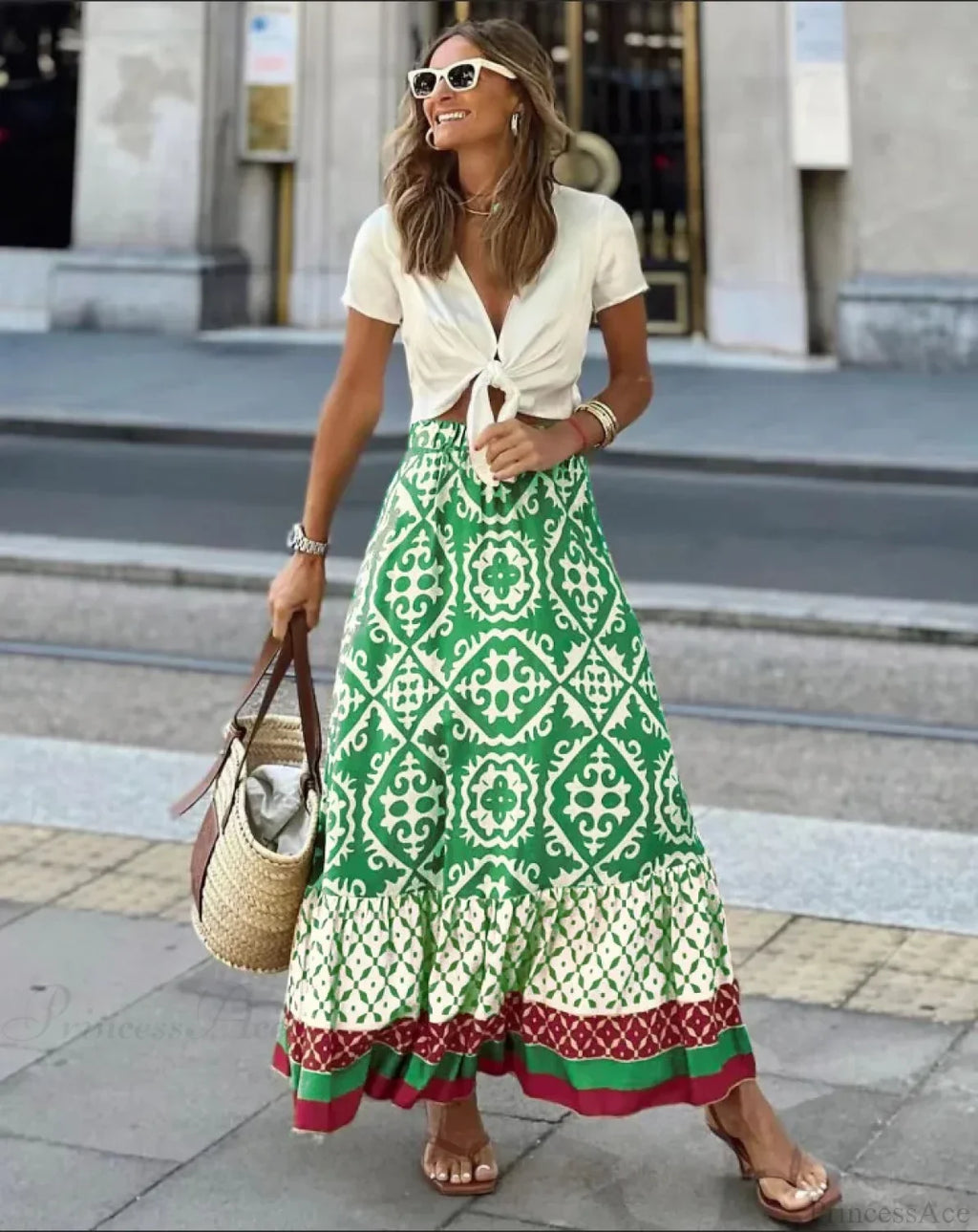 Boho Print High Waist Maxi Skirt Casual Loose Summer Skirt image 8