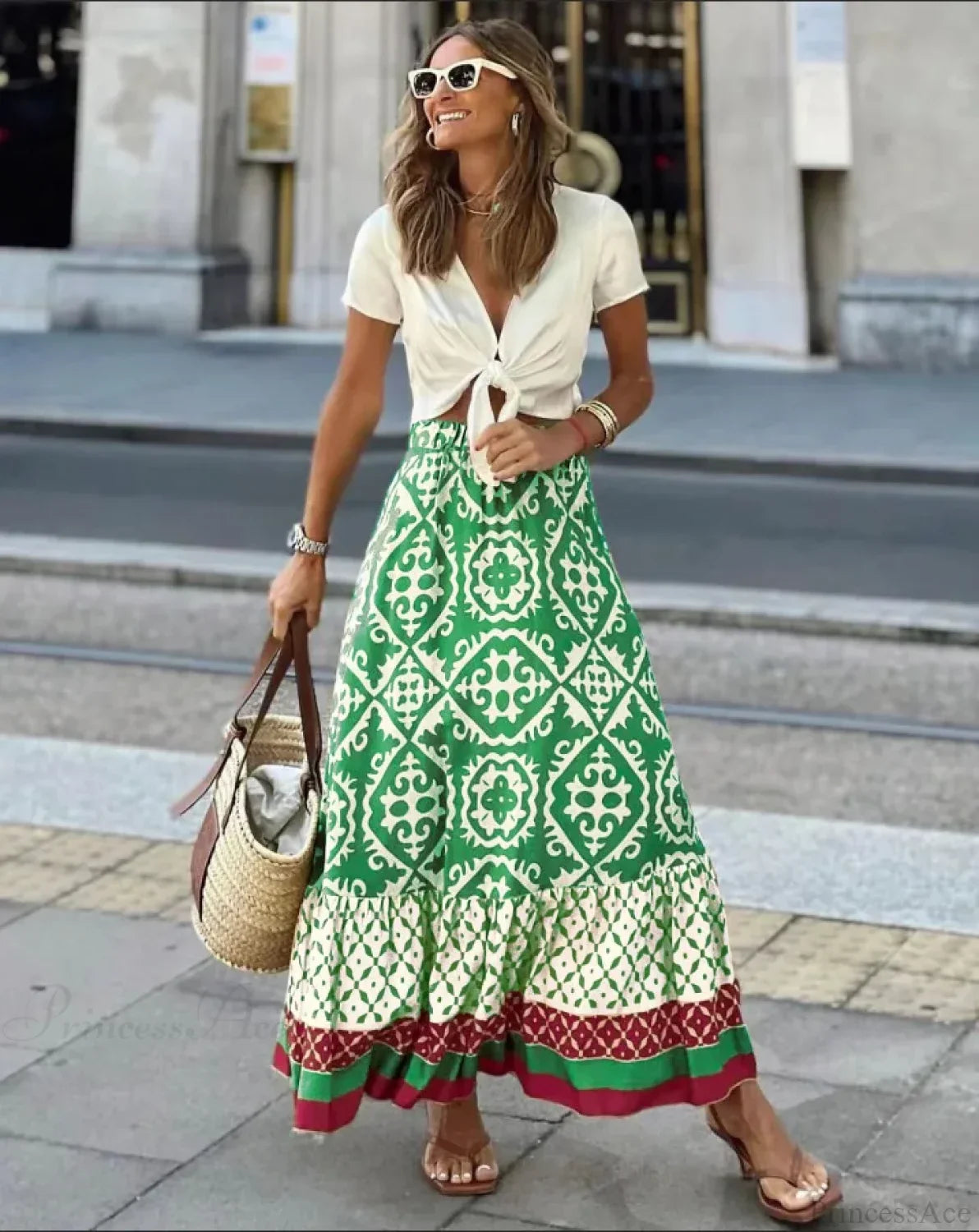 Boho Print High Waist Maxi Skirt Casual Loose Summer Skirt image 8