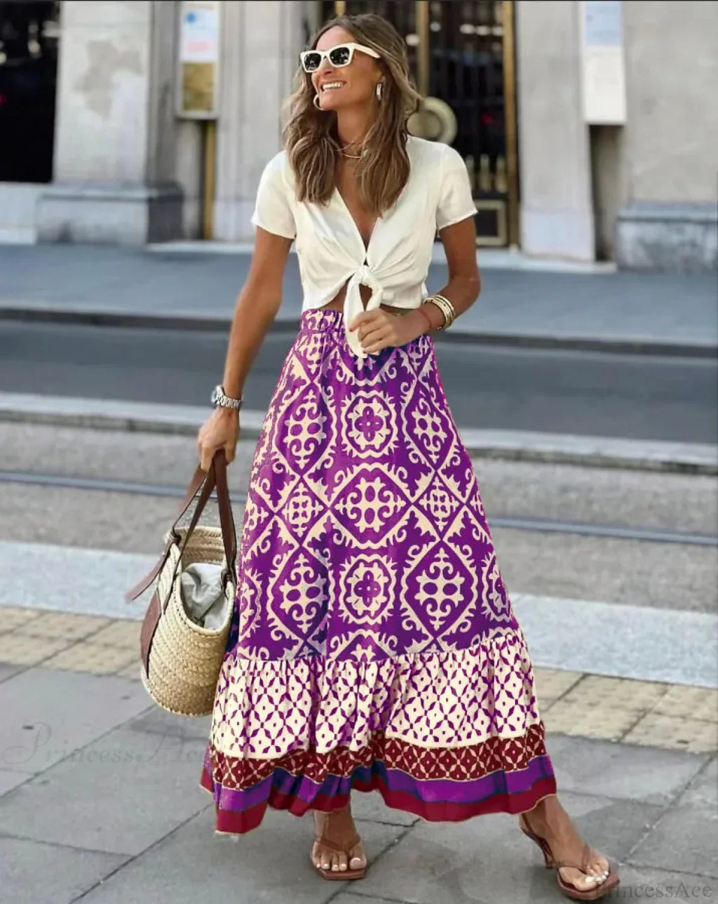 Boho Print High Waist Maxi Skirt Casual Loose Summer Skirt image 3