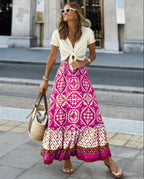 Boho Print High Waist Maxi Skirt Casual Loose Summer Skirt image 4
