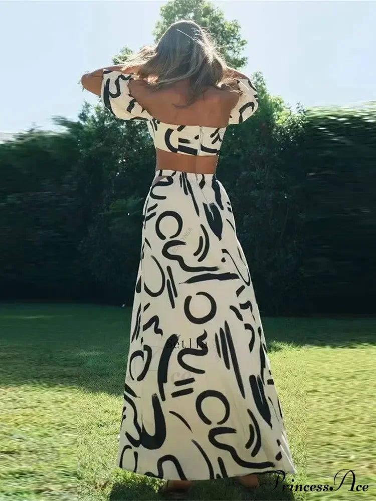 Boho Print Two Piece Square Neck Suit Maxi Dress image 4