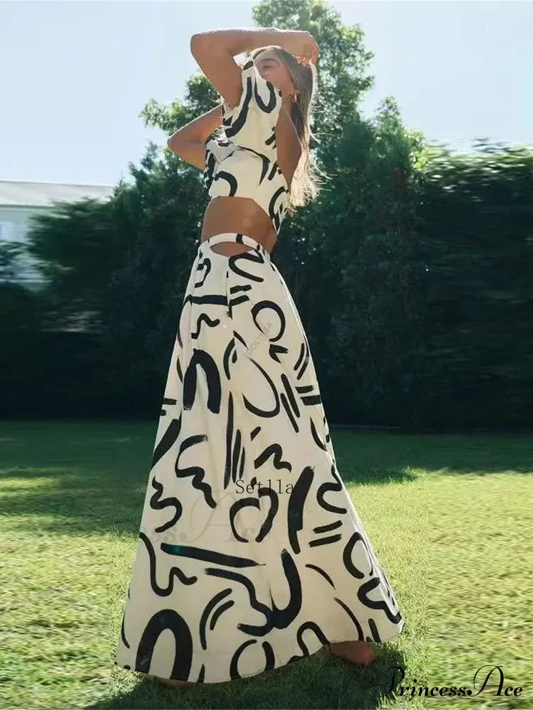 Boho Print Two Piece Square Neck Suit Maxi Dress image 3