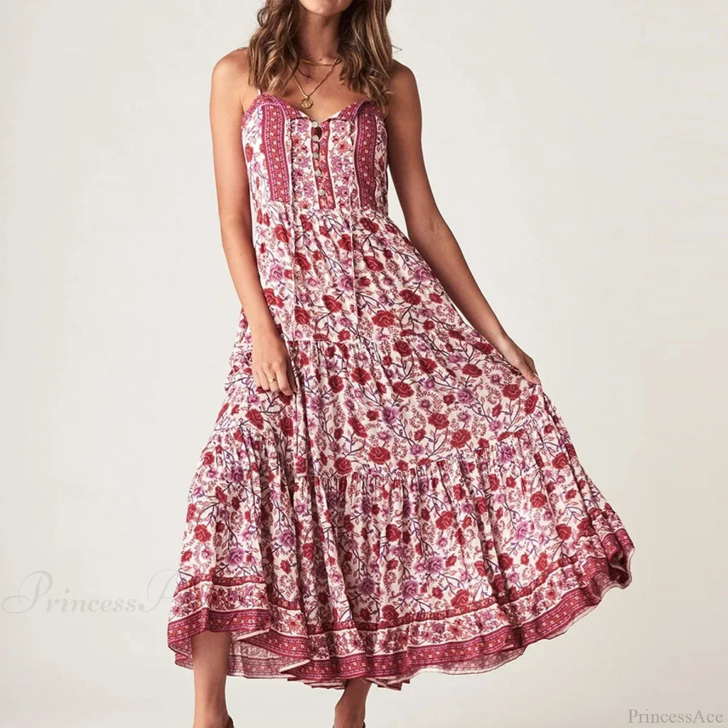Boho Strap Dresses Gypsy Sleeveless Rayon Floral Print Maxi Dress image 2