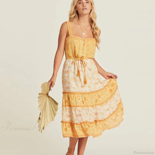 Boho Sundress Sexy Sleeveless Strap Rayon Floral Beach Dress image 2