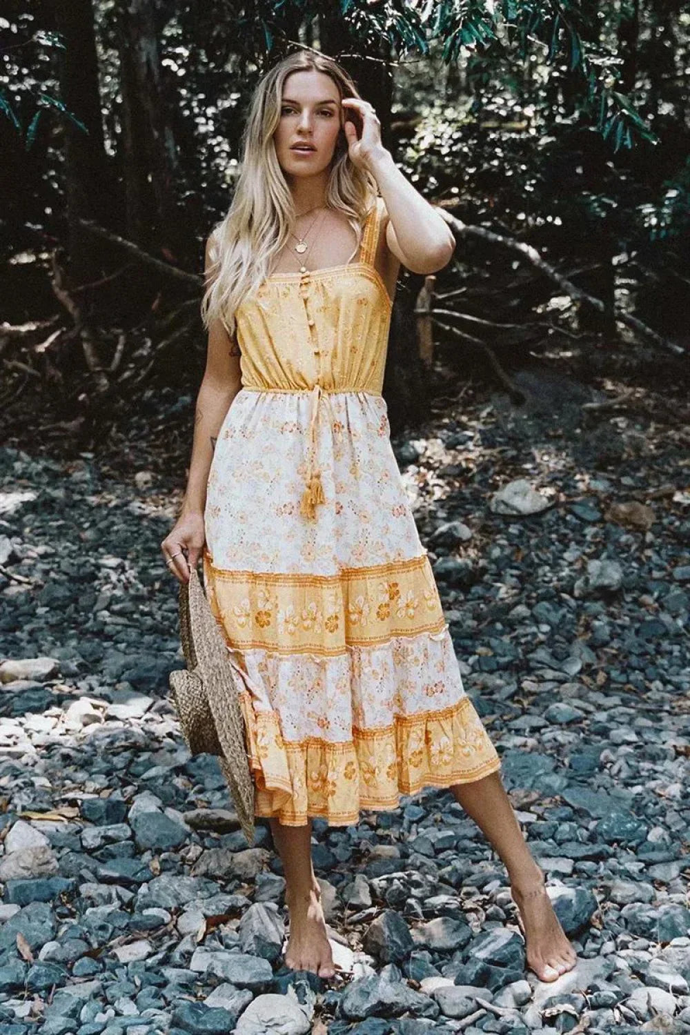 Boho Sundress Sexy Sleeveless Strap Rayon Floral Beach Dress image 3