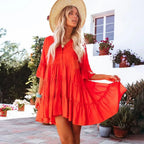 Boho Tunic Beach Wear Loose Cover-Up for Women Vintage V-neck Mini Summer Dress image 1