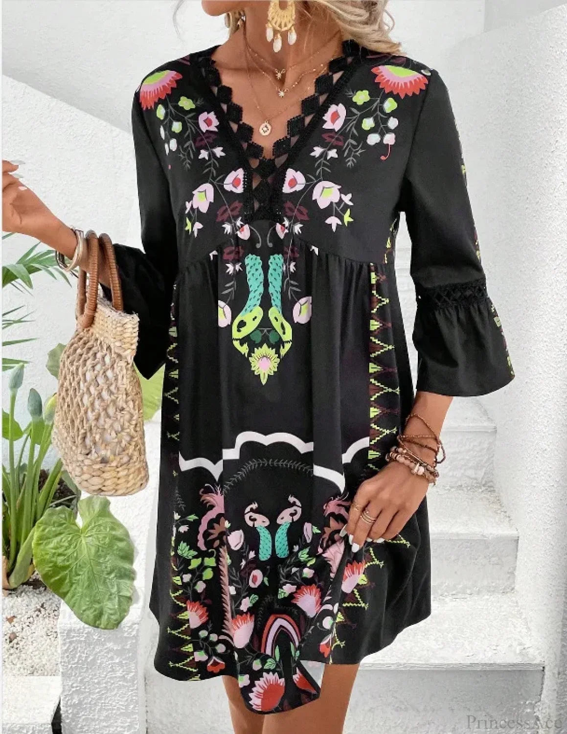 Boho V-neck Floral Party Dress image 4