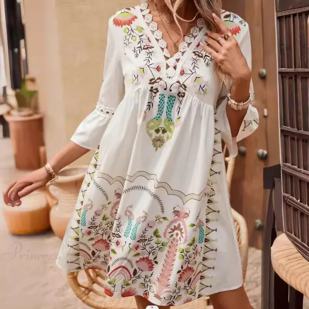 Boho V-neck Floral Party Dress image 1