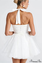 Boned Halter Tie-Back Lace Trim Party Dress image 5