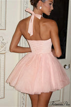Boned Halter Tie-Back Lace Trim Party Dress image 2