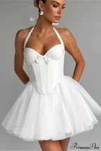 Boned Halter Tie-Back Lace Trim Party Dress image 4