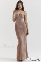Bonita Brown Stylish Sequined Maxi Dress image 2