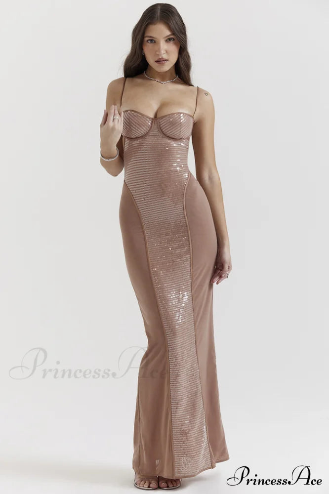 Bonita Brown Stylish Sequined Maxi Dress image 2
