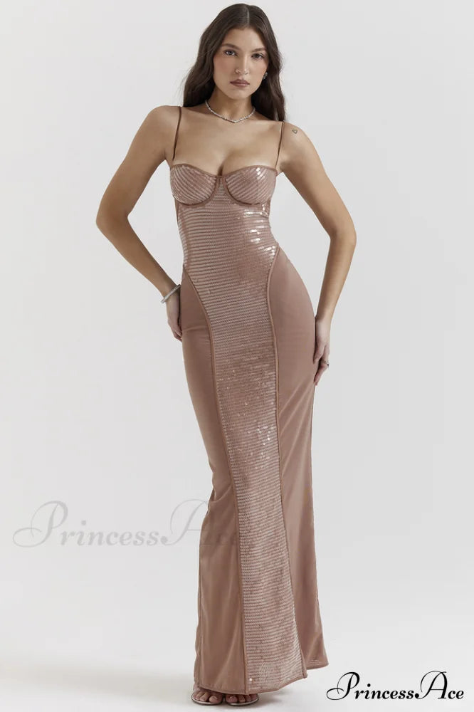 Bonita Brown Stylish Sequined Maxi Dress image 1