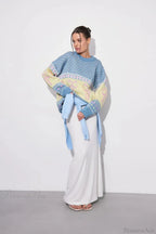 Bow Color Block Crew Neck Outer Wear Warm Lazy Knit Sweater image 2