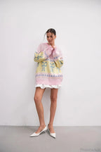 Bow Color Block Crew Neck Outer Wear Warm Lazy Knit Sweater image 6
