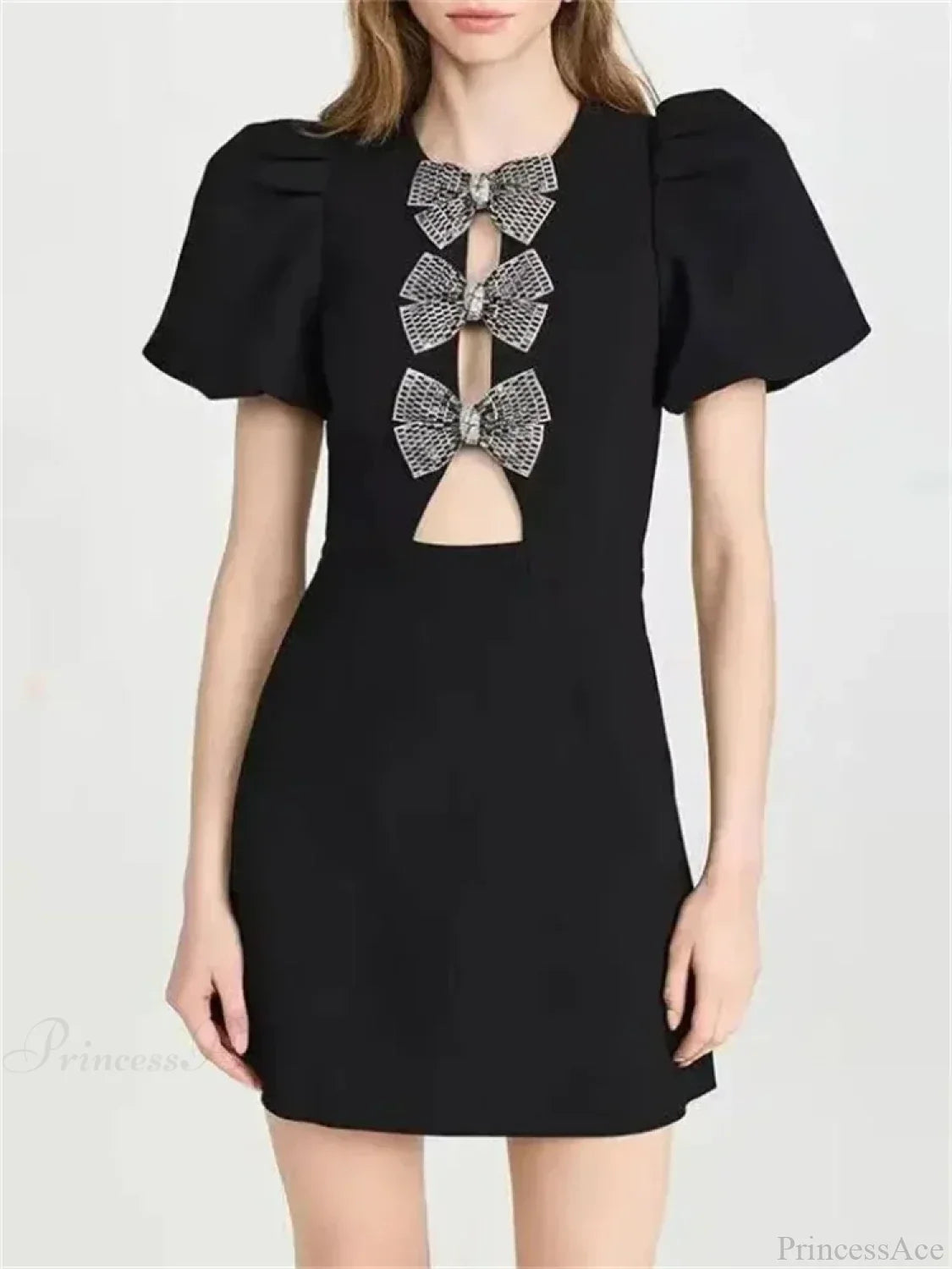 Bow Hollow-Out Patchwork Mini Dress image 7
