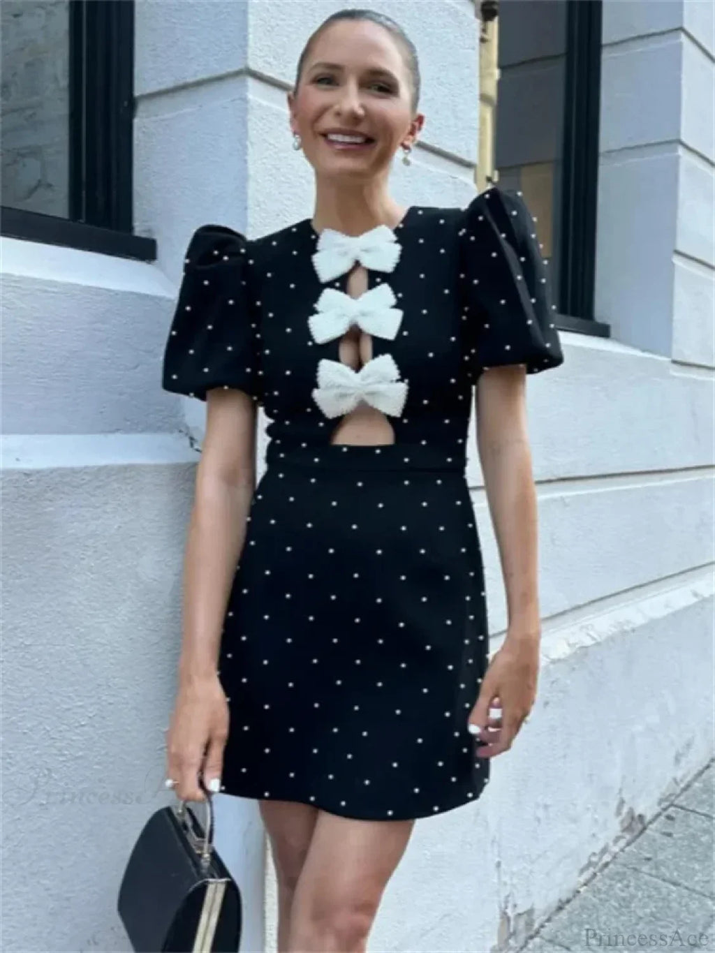 Bow Hollow-Out Patchwork Mini Dress image 3