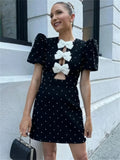 Bow Hollow-Out Patchwork Mini Dress image 1