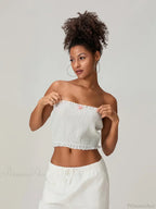 Bow Lace Smocked Strapless Backless Crop Bandeau Top image 4