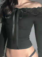 Bow Off-shoulder Knit Top image 1