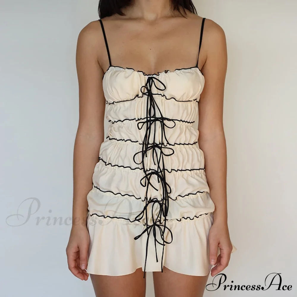 Bow Ruched Design Charming Mini Strap Dress image 1
