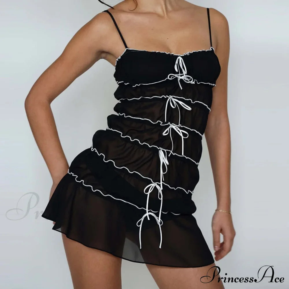 Bow Ruched Design Charming Mini Strap Dress image 10