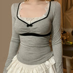 Bow Square Collar Knit Top image 1