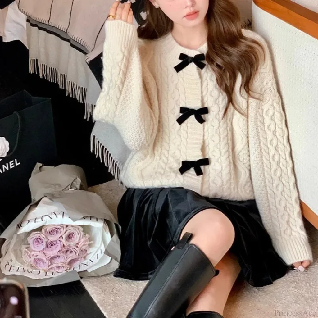 Bow Sweater Autumn Winter Knit Cardigan image 2