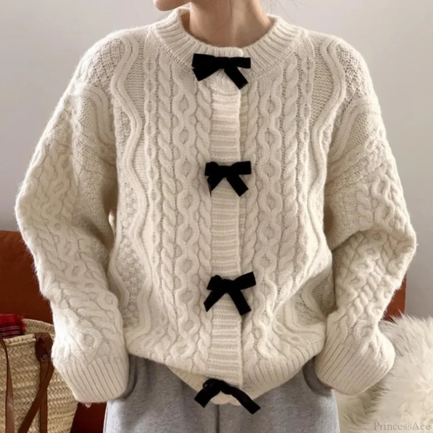 Bow Sweater Autumn Winter Knit Cardigan image 7