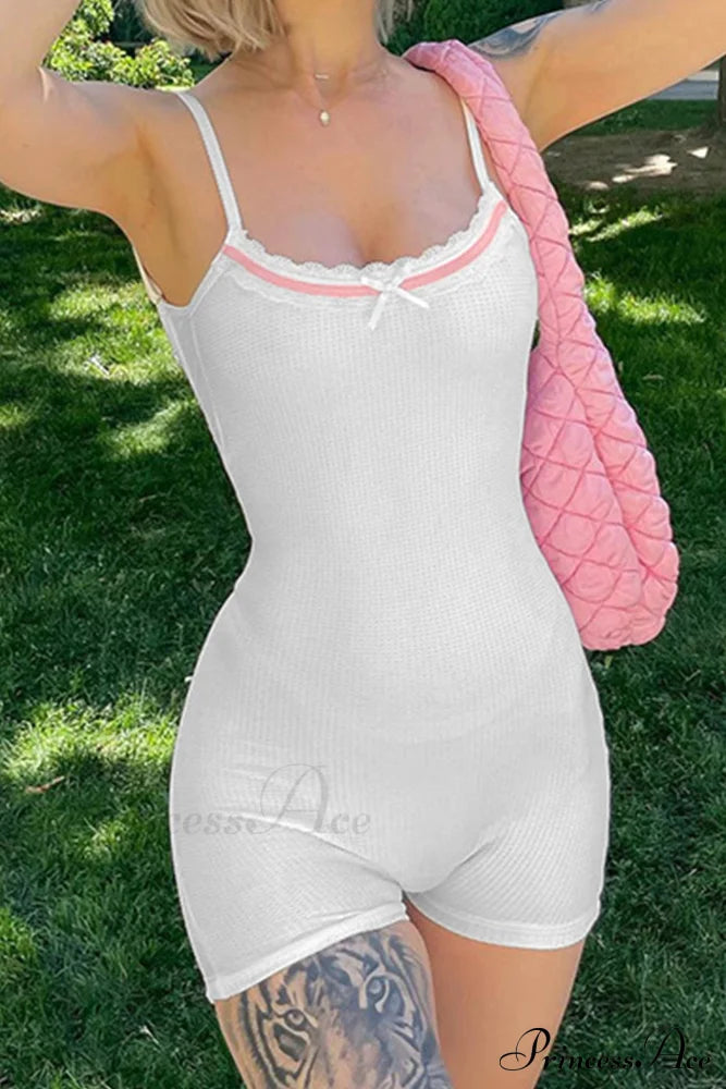 Bow-tie Backless Bodycon Cami Rompers with Lacework image 4