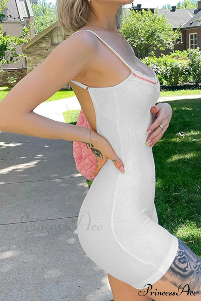 Bow-tie Backless Bodycon Cami Rompers with Lacework image 2