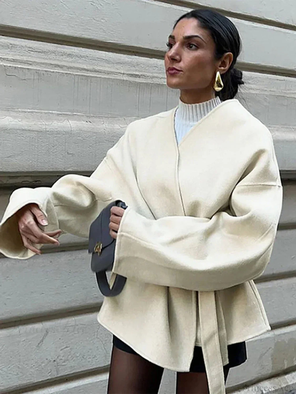 Bow Tie Lace-Up V-Neck Belted Overcoat image 6
