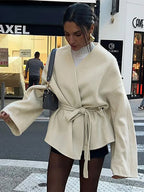 Bow Tie Lace-Up V-Neck Belted Overcoat image 2