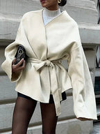 Bow Tie Lace-Up V-Neck Belted Overcoat image 4