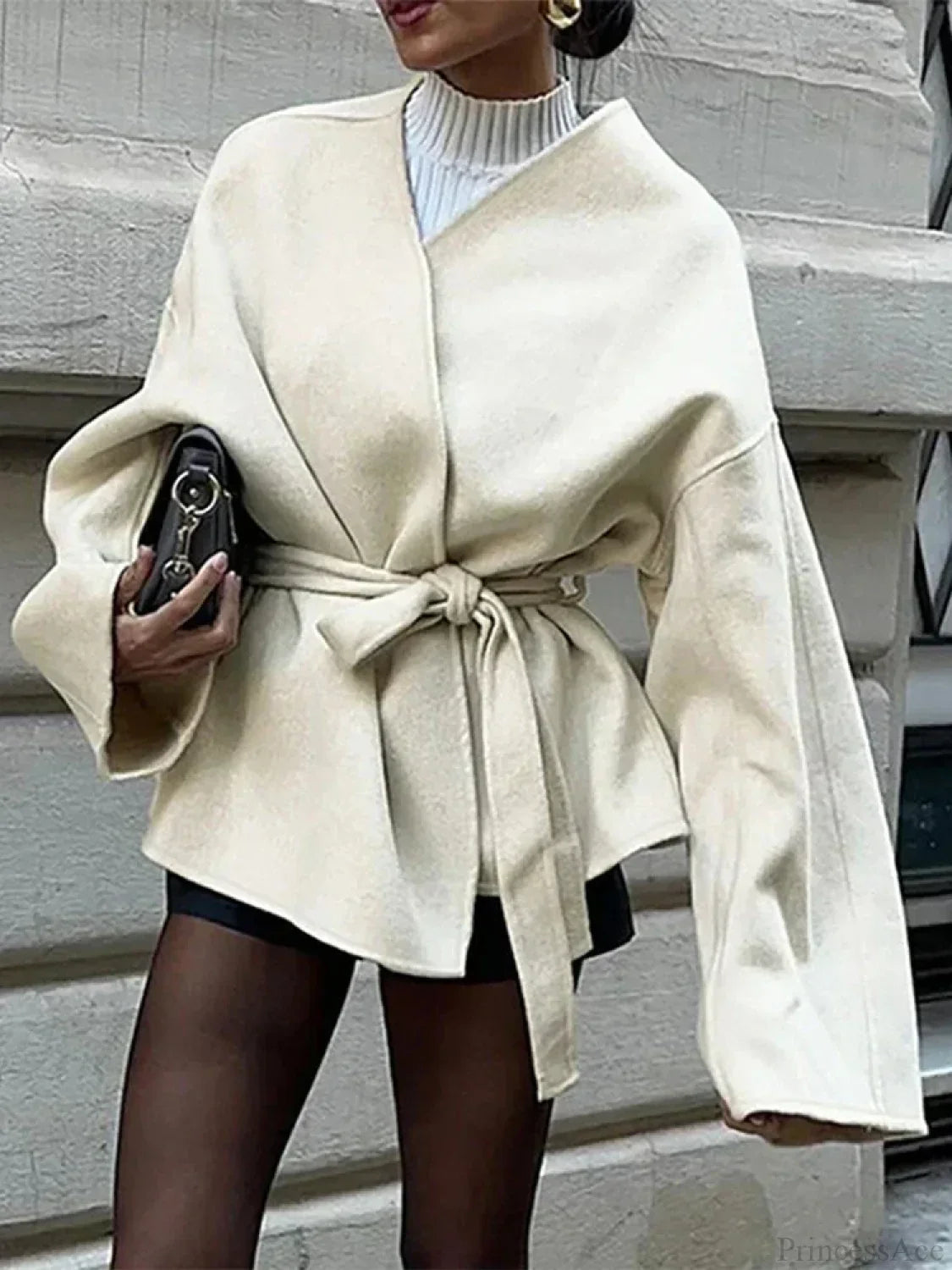 Bow Tie Lace-Up V-Neck Belted Overcoat image 4