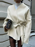 Bow Tie Lace-Up V-Neck Belted Overcoat image 5