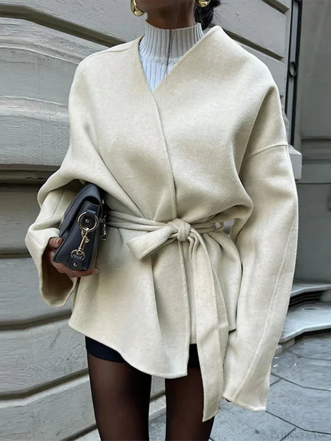 Bow Tie Lace-Up V-Neck Belted Overcoat image 5