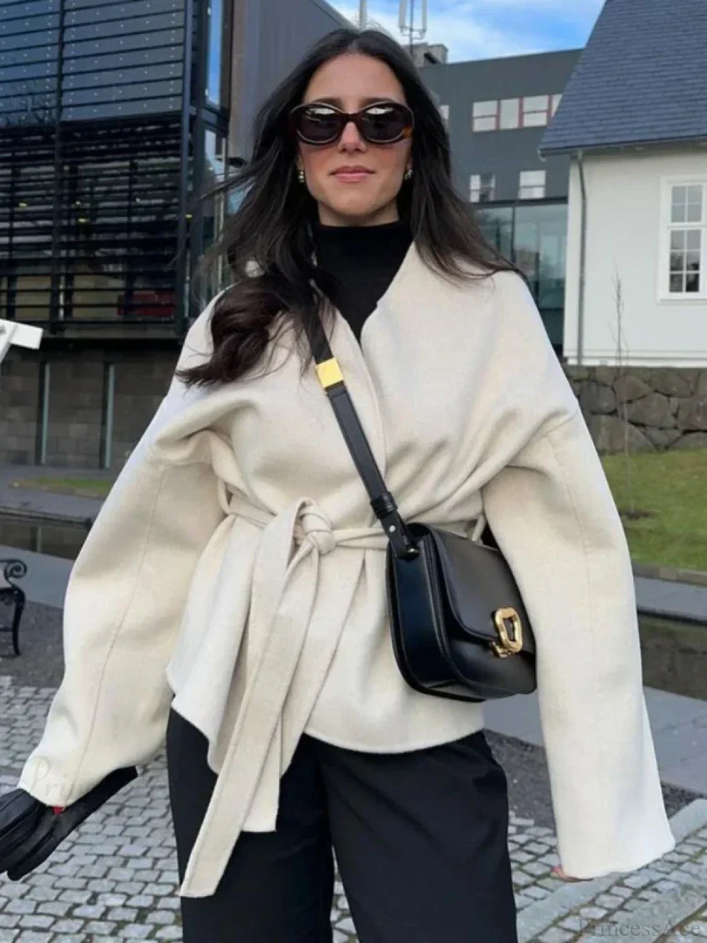 Bow Tie Lace-Up V-Neck Belted Overcoat image 1